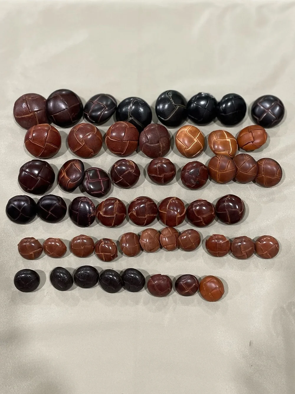 Brown Leather Buttons Vintage Braided Shank Button Lot of 51 for Coats Blazers